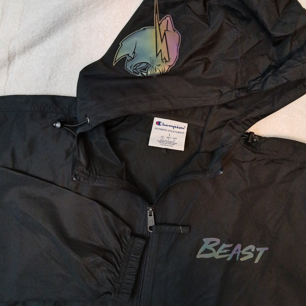 MrBeast‎ x Champion Collaboration Packable Anorak Jacket Black/Large NWT